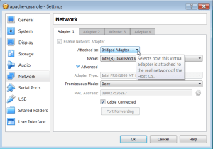 Select Bridged Adapter from the drop down menu.